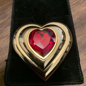 YSL red, gemstone jewel, heart compact
